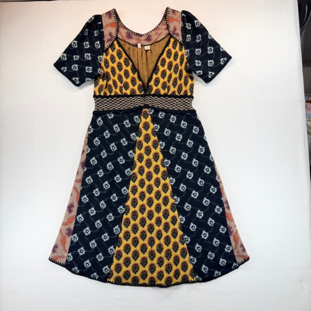 Vintage 2008 Anthropologie Moth Hullabaloo Patchwork Sweater Dress L